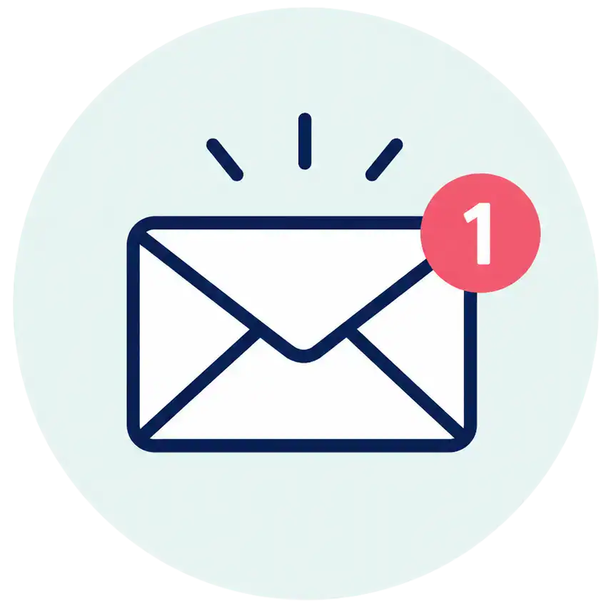 Soluciones para traumas: Un icono de sobre con una insignia de notificación que muestra el número uno, lo que indica un nuevo mensaje.